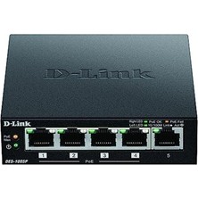 D-Link DES-1005P Fast Ethernet Switch (5 Port Layer 2, 10/100 Mbit/s, Poe, Kolay Tak ve Çalıştır Kurulum, Otomatik Mdı/mdıx Algılama, Fansız) Siyah