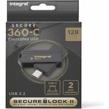 İntegral Integral Secure 360-C 128 GB Yazılım Şifreli USB Flash Sürücü - Usb-C Bağlantı Noktası - 256 Bit Aes Şifreleme - Mac, Macbook, Pc, Dizüstü Bilgisayar ile Uyumlu
