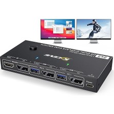 Angeet (Mst) Displayport Kvm Switch 2 Monitör 2 Bilgisayar 4K @ 60 Hz (1 Dp Giriş, Dp + HDMI Çıkış), Mleeda Çift Monitör Displayport 1.4 Kvm Switch, USB Cihazlar Için 4 USB 3.0 Port, Kablolu Kumanda