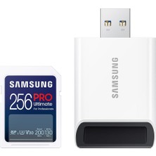 Samsung Pro Ultimate Sd Kart, 256 Gb, Uhs-I U3, Full Hd ve 4K Uhd, 200 Mb/s Okuma, 130 Mb/s Yazma, Kamera, Pc, Drone Veya Action Cam Için Hafıza Kartı, USB Kart Okuyucusu Dahil, MB-SY256SB/WW