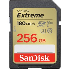 Sandisk Extreme Sdxc Uhs-I Bellek Kartı 256 GB (V30, 180 Mb/sn Aktarım, U3, 4K UHD Videolar, Sandisk Quickflow Teknolojisi, Suya Dayanıklı, Darbeye Dayanıklı, Sıcaklığa Dayanıklı)