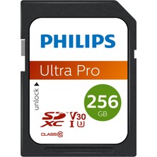 Philips Ultra Pro Sdxc Kart 256 GB Uhs-I U3, 100 Mb/s'ye Kadar Okuma Hızı, V30, Fotoğraf Makinesi, Tablet, Pc ve Kart Okuyucu Için Hafıza Kartı, 4K UHD Video