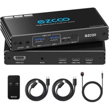 Rofavezco 4K@120 Hz Usb-C Kvm Switch HDMI 2.1, 2 Laptop Için, 2 USB 2.0 Port, Sol/sağ Mikrofon Çıkışı, 1 Monitör, Klavye, Fare, Disk ve Yazıcı Paylaşımı, 100 W Pd Adaptör, 2 Type-C Kablo, Ir Kumanda