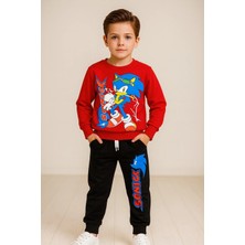 Kamikam Çocuk Kırmızı Sonic Baskılı Sweatshirt Eşofman Takımı