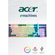 Tr Emachines EAK100 Mekanik Gaming Klavye, 101 Tuş, Rgb Aydınlatma, Red Switch, Beyaz