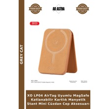 Grey Cat Xo LP04 Airtag Uyumlu Magsafe Katlanabilir Kartlık Manyetik Stant Mini Cüzdan Cep Aksesuarı