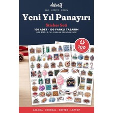 Tr Yeni Yıl Panayırı Sticker Seti 100 Adet - Işıltılı Dükkanlar Karlı Sokaklar Renkli Ajand