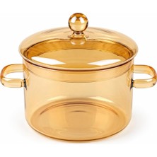 Odea Tr Ateşe Dayanıklı Borosilikat Cam Tencere 1,9 Litre, Cam Kapaklı, Çift Kulplu Yuvarlak Tencere, Gold