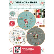 Die Grup Nakış Başlangıç Seti, Video ve Şemalı Eğitici Nakış Kiti 3 Baskılı Kumaş ve Malzemeler