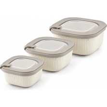 Odea Tr Vakumlu Silikon Kapaklı Plastik Saklama Kabı, 3.5 Litre, Mikrodalga ve Derin Dondurucu Için Sefer Tası, Gıda Depolama Kutusu, Bpa Içermez (600/1100/1800 Ml) (Bej, Kare)
