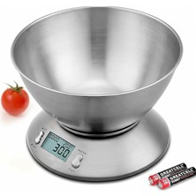 Die Grup ® Paslanmaz Çelik Kaseli Dijital Mutfak Tartısı - 1.8l Kaseli 5 kg Taşıma Kapasiteli 1 G Ölçerli Hassas Mutfak Terazisi Sıcaklık Sensörlü Zamanlayıcılı Dereceli Hassas Tartı