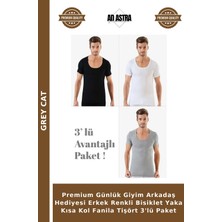 Grey Cat Premium Günlük Giyim Arkadaş Hediyesi Erkek Renkli Bisiklet Yaka Kısa Kol Fanila Tişört 3'lü Paket