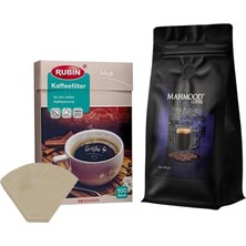 Filtre Kahve 500 gr ve Rubin Büyük Boy Kahve Filtresi Naturel Kağıt 4 Numara 100 Adet Set