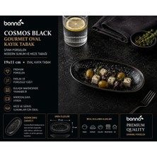 Die Grup Bonna Cosmos Black Gourmet Oval Kayık Tabak, Siyah, Gıda ile Teması Güvenli, Iç Mekan Kullanımı Için, 19X11 cm