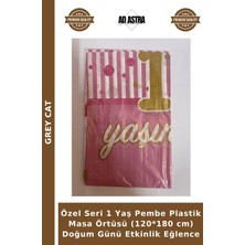 Grey Cat Özel Seri 1 Yaş Pembe Plastik Masa Örtüsü (120*180 Cm) Doğum Günü Etkinlik Eğlence
