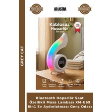 Grey Cat Bluetooth Hoparlör Saat Özellikli Masa Lambası XM-G69 6in1 Ev Aydınlatması Genç Odası