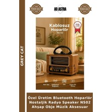 Grey Cat Özel Üretim Bluetooth Hoparlör Nostaljik Radyo Speaker NS02 Ahşap Obje Müzik Aksesuar