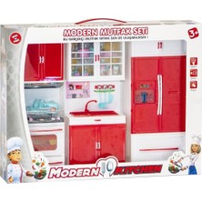 Rafta Tr 3'lü Modern Mutfak Setim Kırmızı - Fırın - Lavabo - Buzdolabı (Sesli IŞIKLI)1013-2