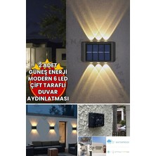 Rafta 2 Adet - Modern 6 Ledli Solar Çift Taraflı Aplik Güneş Enerjili Duvar Aydınlatma Lambası (Gün Işığı)