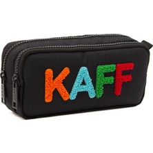 Rafta 01108 Su Geçirmez Bondit Kumaş Peluş Baskılı Çift Gözlü Kalemlik Kalem Kutusu (Siyah)