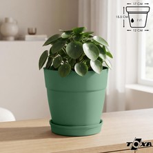 Rafta Tabaklı Delikli Plastik Çiçek Saksısı, 17 cm 2.2 Lt, 1 Adet, Yeşil