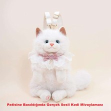 Mumicemum Kedi Sırt Çantası Büyük Boy Beyaz  Peluş Fermuarlı Çocuk Sırt Çantası