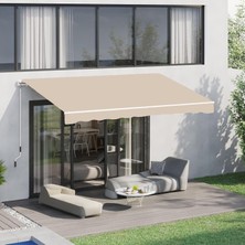 Rafta Geri Çekilebilir Tente, 4 x 3 M, El Kranklı Güneşlik, Su Geçirmez Polyester, Teras, Bahçe, Balkon, Mağaza, Restoran (Bej) Için Ideal