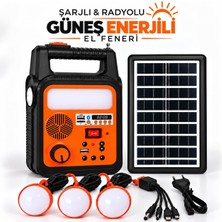 Rafta Tr Şarjlı Güneş Enerjili El Feneri Bluetooth Radyolu Mp3 USB Solar Panelli LED Kamp Acil Durum Lambası