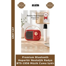 Grey Cat Premium Bluetooth Hoparlör Nostaljik Radyo BTS-1956 Müzik Cuma Işıklı