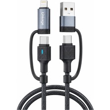 Rafta Tr Linkage Lkcb-69 4'ü 1 Arada Hızlı Şarj ve Veri Aktarım Kablosu - 240W 5A Pd Destekli, 1.2 Metre Örgülü Alüminyum (Type-C & USB To Type-C & Lightning)