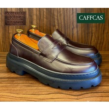 Caffcas Hakiki Deri Antik Kahverengi El Yapımı Günlük Makosen Loafer Erkek Ayakkabı Sofia