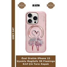 Grey Cat Özel Üretim iPhone 15 Uyumlu Magsafe 3D Flamingo Kılıf Çin Tarzı Kapak