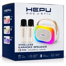 Gy Atelier Wireless Rgb Işıklı Kablosuz Karaoke Hoparlör Seti – 5W Güçlü Ses 2 Adet Kablosuz Mikrofon Tf Kart Destekli Taşınabilir Hoparlör (Krem/beyaz)