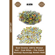 Grey Cat Özel Üretim 100'LÜ Misket Seti - Cam Bilye - File Paket Nostalji Oyuncağı Renkli Hobi