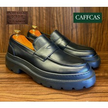 Caffcas Hakiki Deri Antik Siyah El Yapımı Günlük Makosen Loafer Erkek Ayakkabı Sofia