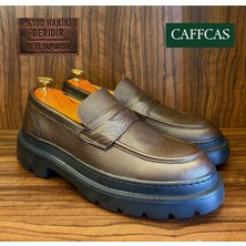 Caffcas Hakiki Deri Floter Kahverengi El Yapımı Günlük Makosen Loafer Erkek Ayakkabı Sofia