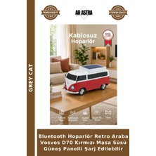 Grey Cat Bluetooth Hoparlör Retro Araba Vosvos D70 Kırmızı Masa Süsü Güneş Panelli Şarj Edilebilir