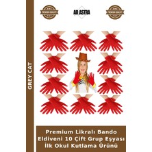 Grey Cat Premium Likralı Bando Eldiveni 10 Çift Grup Eşyası Ilk Okul Kutlama Ürünü