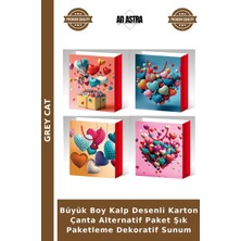 Grey Cat Büyük Boy Kalp Desenli Karton Çanta Alternatif Paket Şık Paketleme Dekoratif Sunum