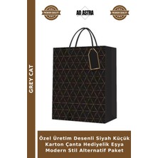 Grey Cat Özel Üretim Desenli Siyah Küçük Karton Çanta Hediyelik Eşya Modern Stil Alternatif Paket