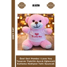 Grey Cat Özel Seri Pembe I Love You Tasarım Tişörtlü Ayıcık Eğlenceli Kutlama Hediyesi Tatlı Oyuncak
