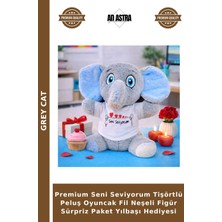 Grey Cat Premium Seni Seviyorum Tişörtlü Peluş Oyuncak Fil Neşeli Figür Sürpriz Paket Yılbaşı Hediyesi