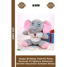 Grey Cat Happy Birthday Tişörtlü Peluş Oyuncak Fil Eğlence Aksesuarı Sevimli Hayvanlar Kutlama Detayı