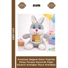 Grey Cat Premium Doğum Günü Tişörtlü Peluş Tavşan Oyuncak Figür Sürpriz Armağan Oyun Arkadaşı