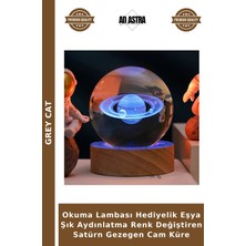 Grey Cat Okuma Lambası Hediyelik Eşya Şık Aydınlatma Renk Değiştiren Satürn Gezegen Cam Küre