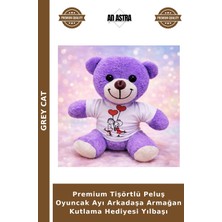 Grey Cat Premium Tişörtlü Peluş Oyuncak Ayı Arkadaşa Armağan Kutlama Hediyesi Yılbaşı