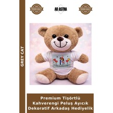 Grey Cat Premium Tişörtlü Kahverengi Peluş Ayıcık Dekoratif Arkadaş Hediyelik