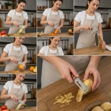 Ersert Ers 5&amp;#39;i 1 Arada Çok Fonksiyonlu Sebze ve Patates Soyucu, Paslanmaz Çelik Bıçaklı, Ahşap Saplı Mutfak Jülyen Soyacak, Şişe Açacağı