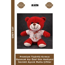 Grey Cat Premium Tişörtlü Kırmızı Oyuncak Ayı Özel Gün Hediyesi Sevimli Ayıcık Mutlu Çiftler