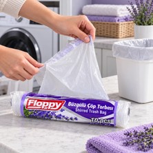 Floppy Büzgülü Lavanta Desenli Çöp Torbası, 10 Adet Rulo Çöp Poşeti